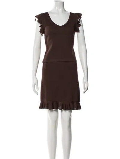 Pre-owned St John Wool Ruffle Embellishment Skirt Set In Brown