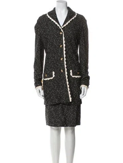 Pre-owned St John Wool Scalloped Accent Skirt Set In Black