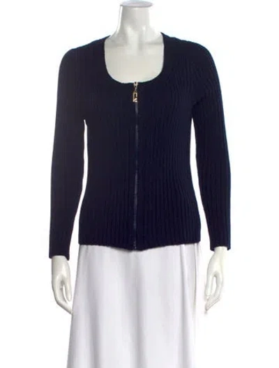 Pre-owned St John Wool Scoop Neck Sweater In Blue