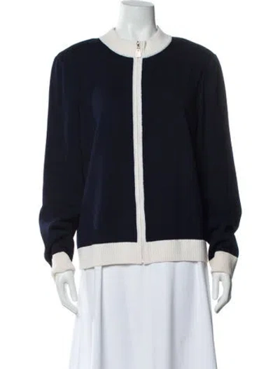 Pre-owned St John Wool Scoop Neck Sweater In Blue