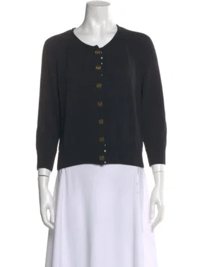 Pre-owned St John Wool Scoop Neck Sweater In Blue