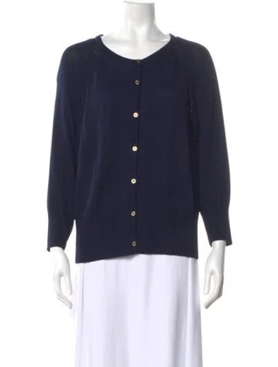 Pre-owned St John Wool Scoop Neck Sweater In Blue