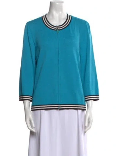 Pre-owned St John Wool Scoop Neck Sweater In Blue