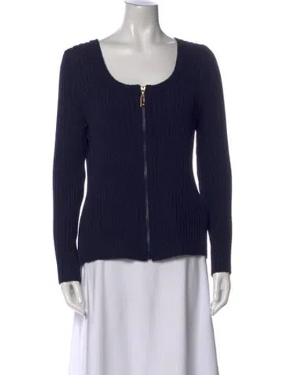 Pre-owned St John Wool Scoop Neck Sweater In Blue