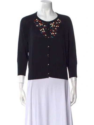 Pre-owned St John Wool Scoop Neck Sweater In Blue