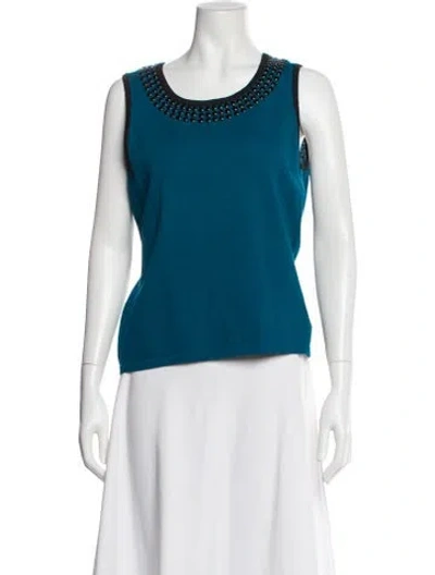 Pre-owned St John Wool Scoop Neck Sweater In Blue