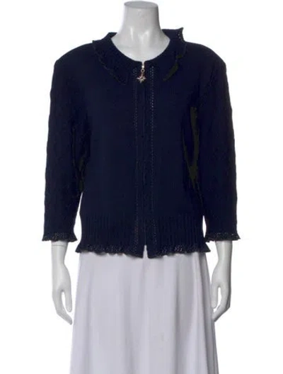 Pre-owned St John Wool Scoop Neck Sweater In Blue