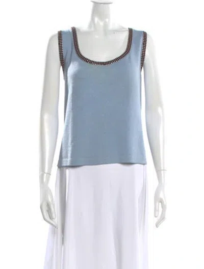 Pre-owned St John Wool Scoop Neck Sweater In Blue