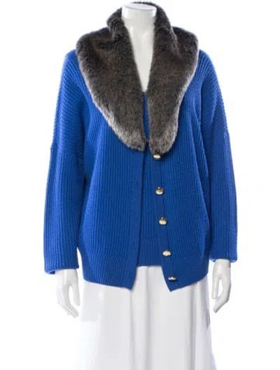 Pre-owned St John Wool Scoop Neck Sweater In Blue