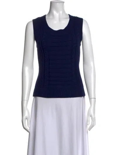Pre-owned St John Wool Scoop Neck Sweater In Blue