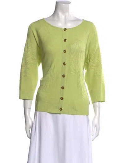 Pre-owned St John Wool Scoop Neck Sweater In Green