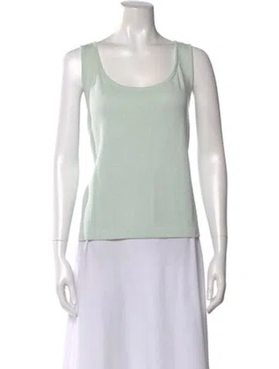 Pre-owned St John Wool Scoop Neck Sweater In Green
