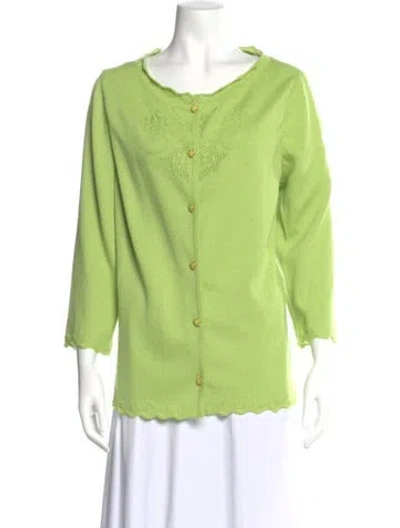 Pre-owned St John Wool Scoop Neck Sweater In Green