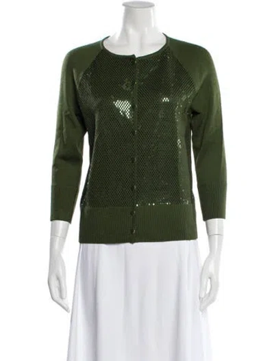 Pre-owned St John Wool Scoop Neck Sweater In Green