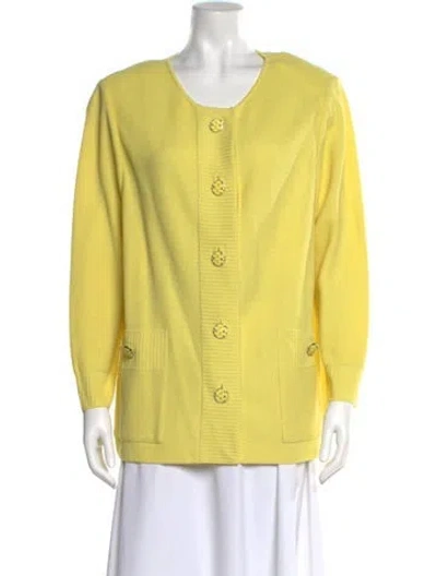 Pre-owned St John Wool Scoop Neck Sweater In Green