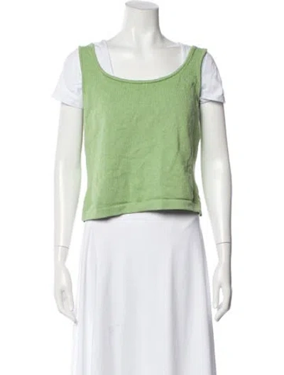Pre-owned St John Wool Scoop Neck Sweater In Green