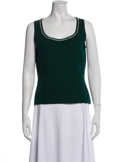 Pre-owned St John Wool Scoop Neck Sweater In Green