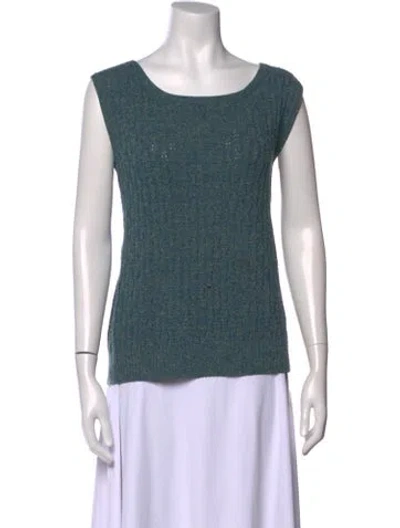 Pre-owned St John Wool Scoop Neck Sweater In Green