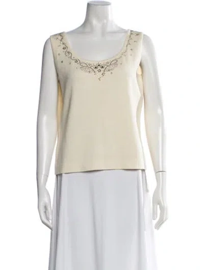 Pre-owned St John Wool Scoop Neck Sweater In Neutrals