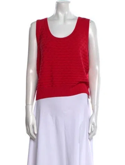Pre-owned St John Wool Scoop Neck Sweater In Red
