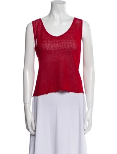 Pre-owned St John Wool Scoop Neck Sweater In Red