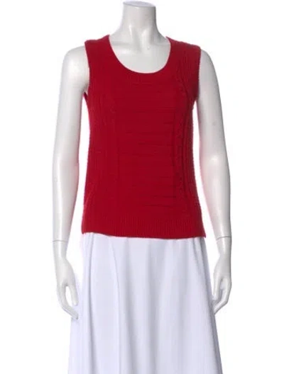 Pre-owned St John Wool Scoop Neck Sweater In Red