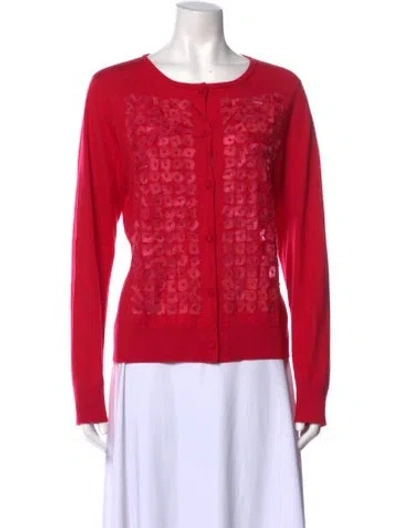 Pre-owned St John Wool Scoop Neck Sweater In Red