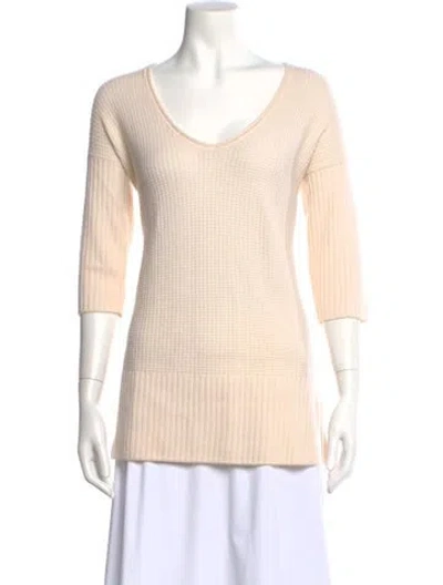 Pre-owned St John Wool Scoop Neck Sweater In White