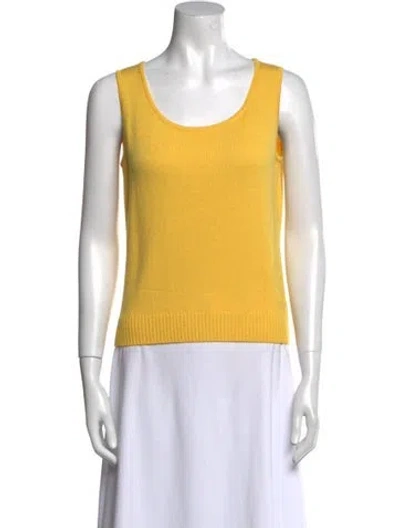 Pre-owned St John Wool Scoop Neck Sweater In Yellow