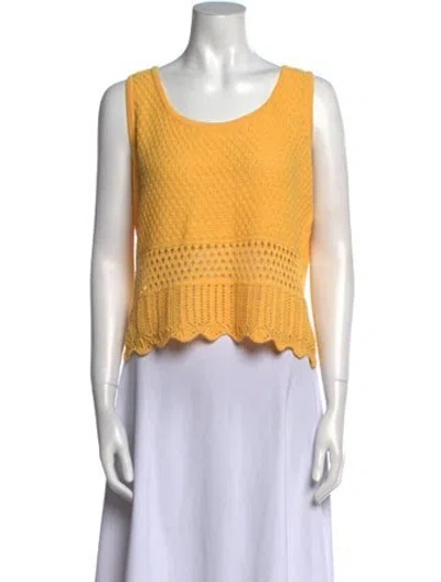 Pre-owned St John Wool Scoop Neck Sweater In Yellow
