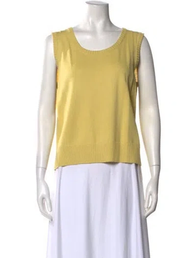 Pre-owned St John Wool Scoop Neck Sweater In Yellow