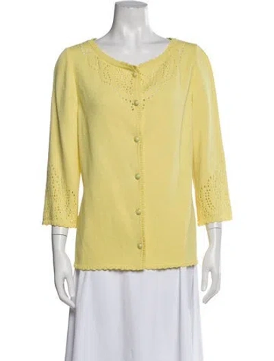 Pre-owned St John Wool Scoop Neck Sweater In Yellow