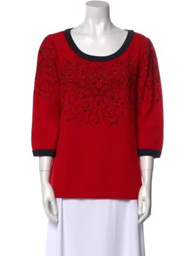 Pre-owned St John Wool Scoop Neck Sweatshirt In Red
