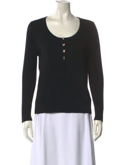 Pre-owned St John Wool Scoop Neck Top In Black