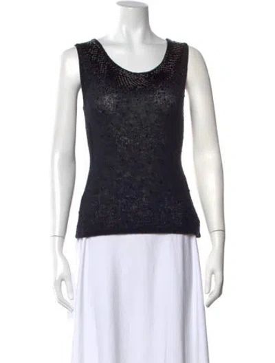 Pre-owned St John Wool Scoop Neck Top In Black