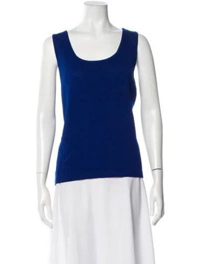 Pre-owned St John Wool Scoop Neck Top In Blue