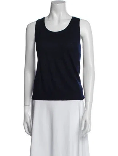 Pre-owned St John Wool Scoop Neck Top In Blue