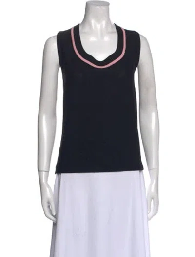 Pre-owned St John Wool Scoop Neck Top In Blue