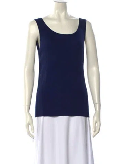 Pre-owned St John Wool Scoop Neck Top In Blue