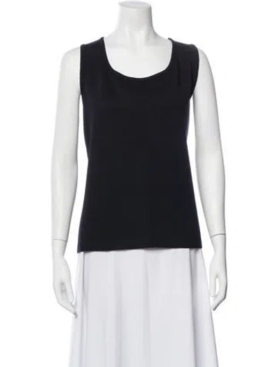 Pre-owned St John Wool Scoop Neck Top In Blue