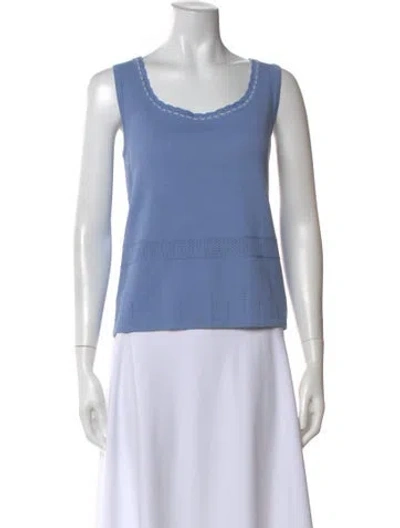 Pre-owned St John Wool Scoop Neck Top In Blue