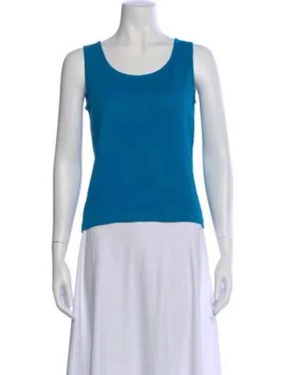 Pre-owned St John Wool Scoop Neck Top In Blue