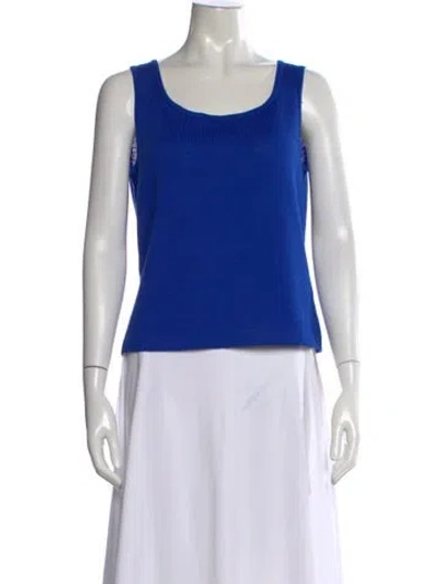Pre-owned St John Wool Scoop Neck Top In Blue
