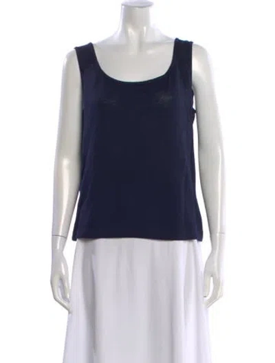 Pre-owned St John Wool Scoop Neck Top In Blue