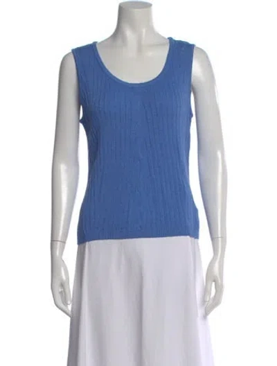 Pre-owned St John Wool Scoop Neck Top In Blue