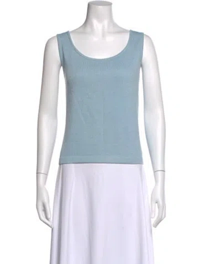 Pre-owned St John Wool Scoop Neck Top In Blue