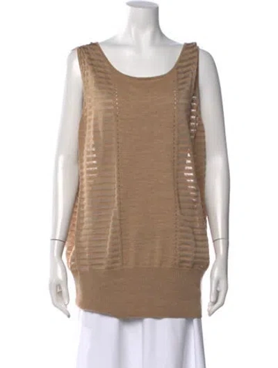 Pre-owned St John Wool Scoop Neck Top In Brown