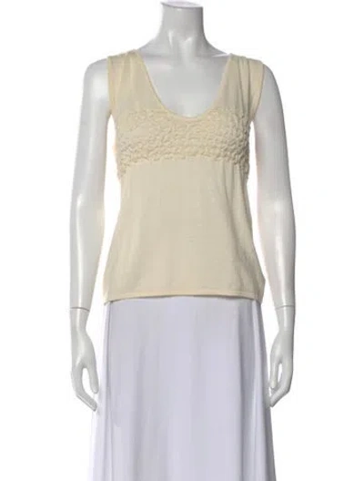 Pre-owned St John Wool Scoop Neck Top In Neutral