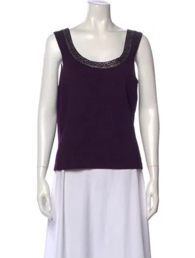 Pre-owned St John Wool Scoop Neck Top In Purple