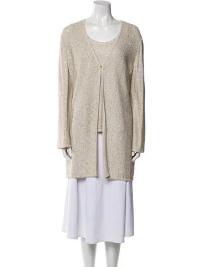 Pre-owned St John Wool Sequin Embellishments Dress Set In Neutral